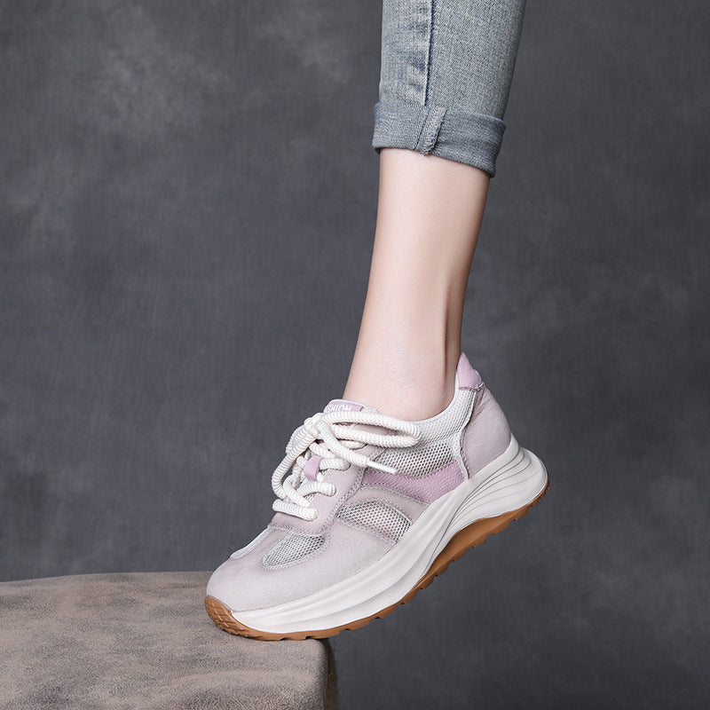 Women's Fashion Breathable Mesh Leather Casual Sneakers-RAIIFY