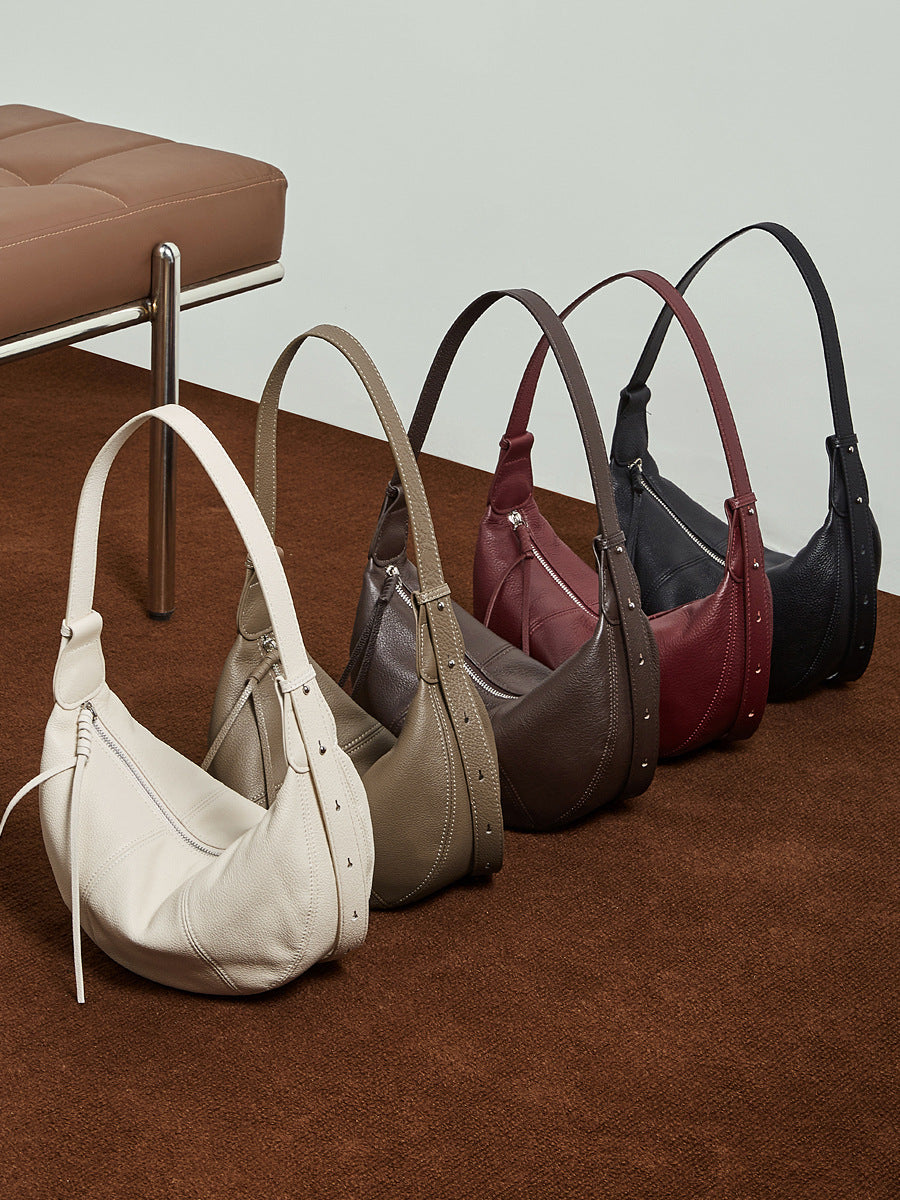 Women's Minimalist Soft Leather Crescent Shoulder Bag-RAIIFY