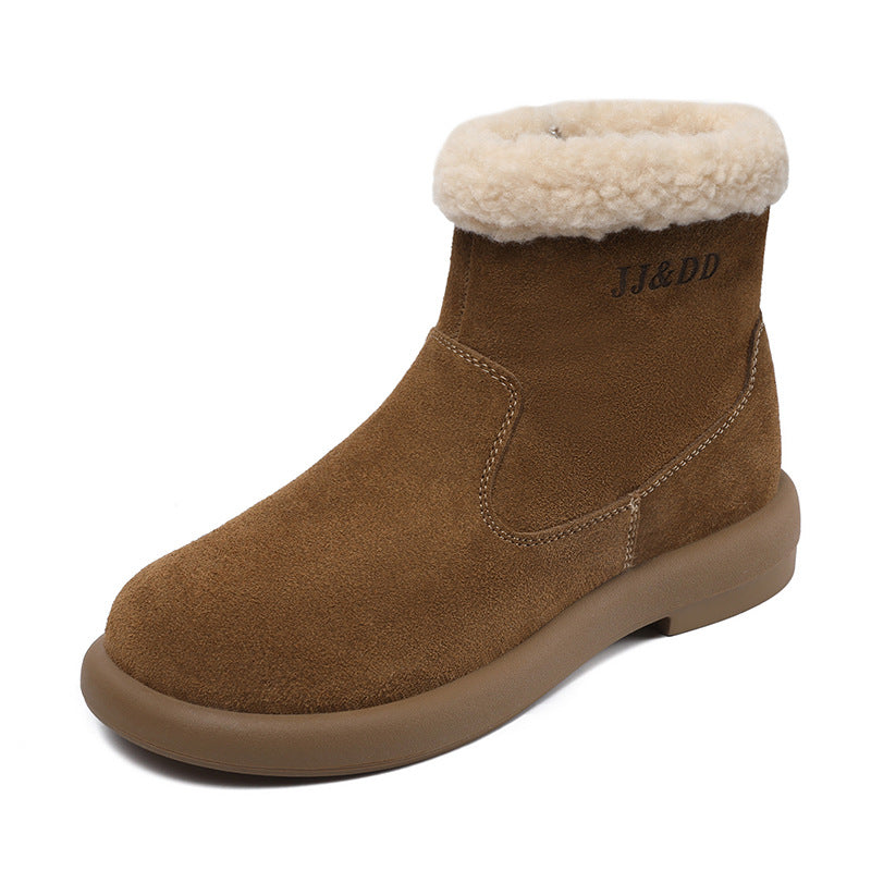 Women Vintage Suede Flat Ankle Snow Boots-RAIIFY