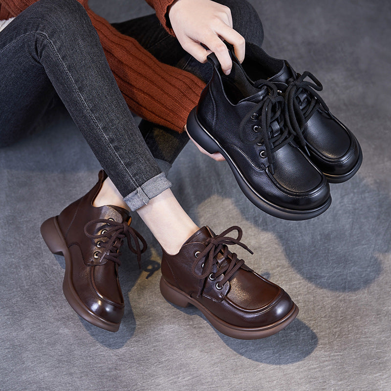 Women Retro Minimalism Solid Soft Leather Ankle Boots-RAIIFY