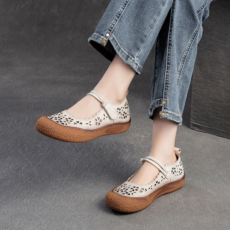 Women Retro Summer Hollow Leather Casual Shoes-RAIIFY