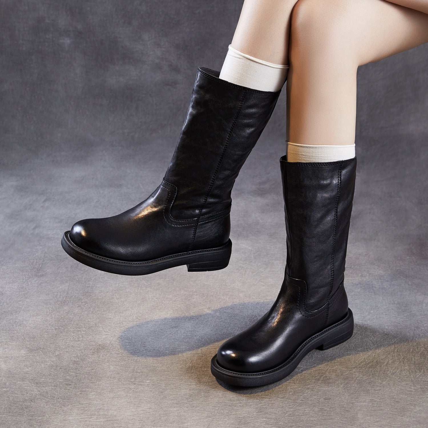 Women's Comfort Leather Warm Furred Mid-Calf Boots-RAIIFY