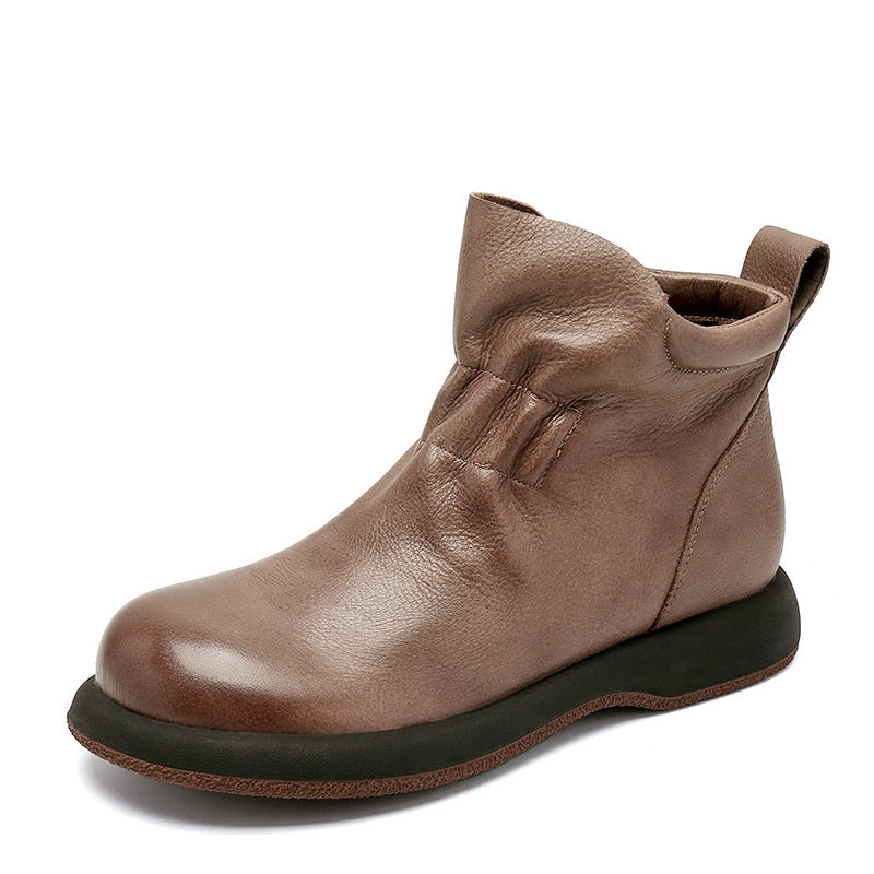 Women Reto Soft Leather Flat Casual Ankle Boots-RAIIFY