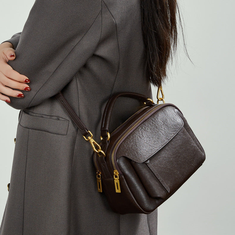 Women's Fashion Tanned Leather Boston Bag