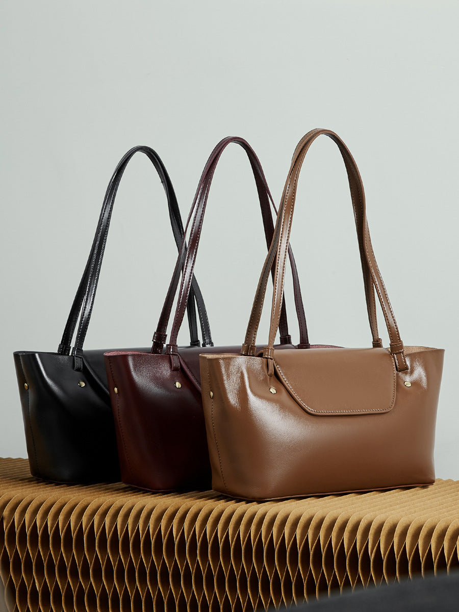 Women's Simple Plain Leather Casual Shoulder Bag-RAIIFY