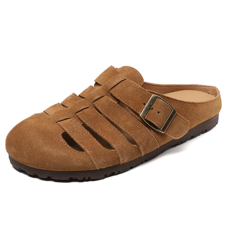 Women Retro Plaited Suede Flat Casual Mules-RAIIFY