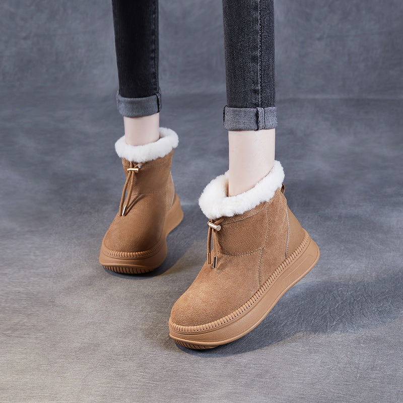 Women Minimalism Solid Suede Lace-up Ankle Snow Boots-RAIIFY