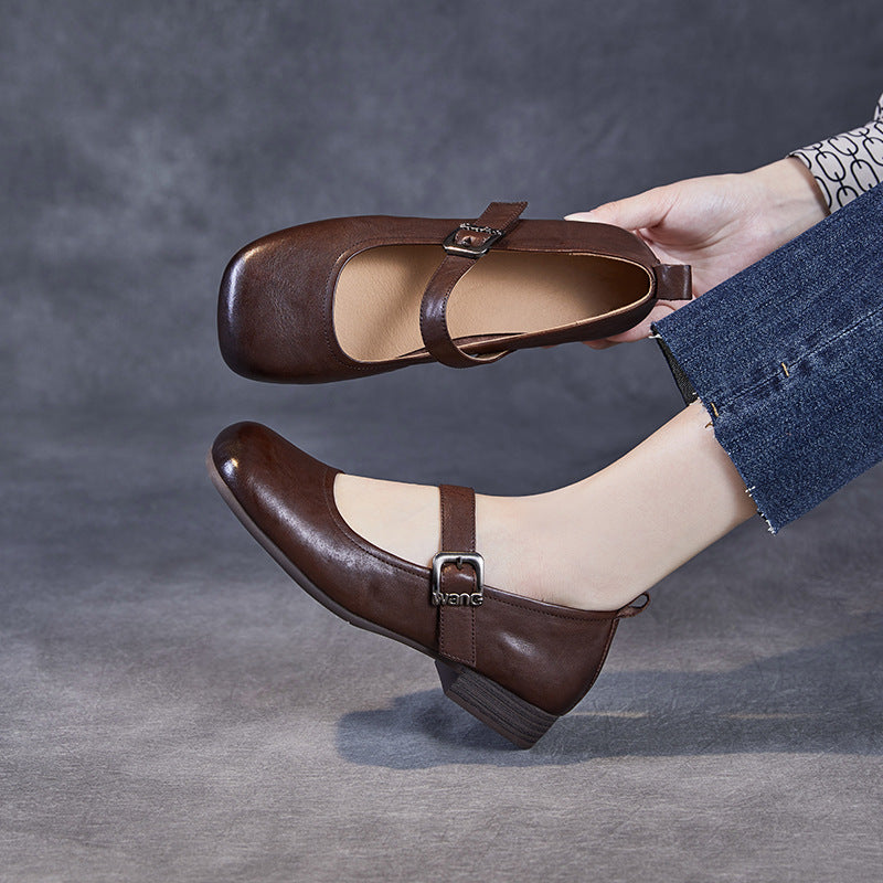 Women Vintage Soft Leather Mary Jane Shoes-RAIIFY