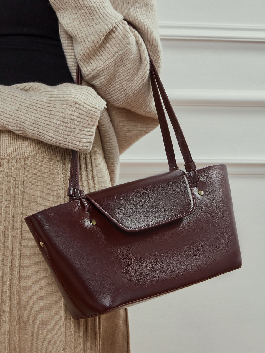 Women's Simple Plain Leather Casual Shoulder Bag-RAIIFY