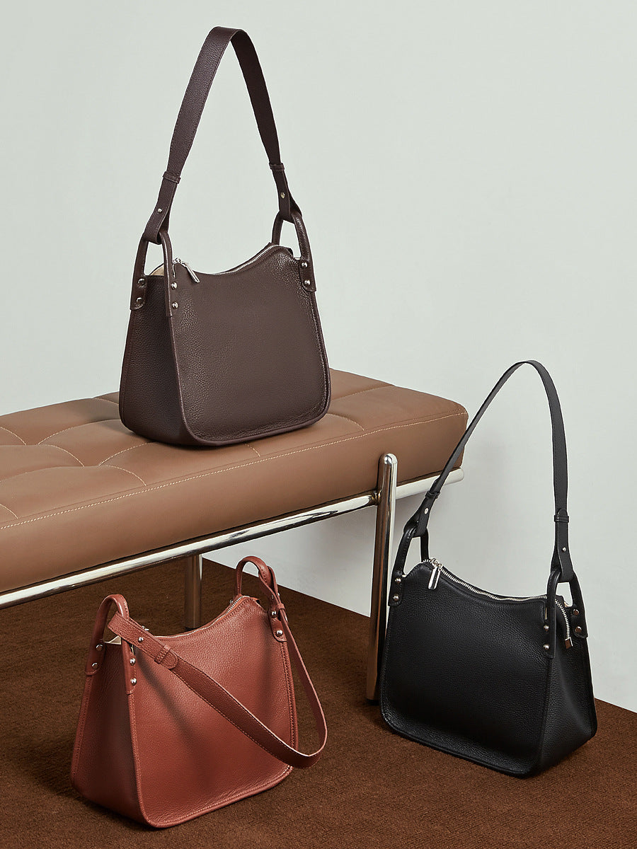 Women's Top-Grain Leather Hobo Tote Crossbody Bag-RAIIFY