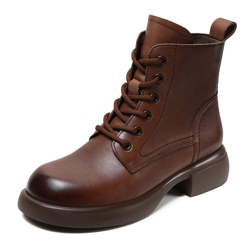 Womne's Retro Plain Soft Leather Ankle Boots