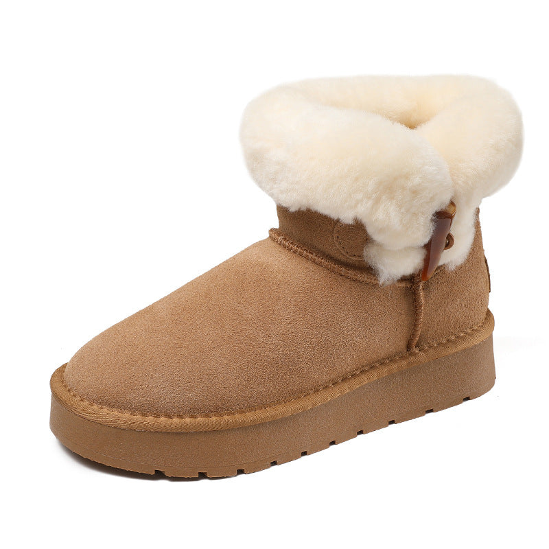 Women Solid Suede Furred Ankle Snow Boots-RAIIFY