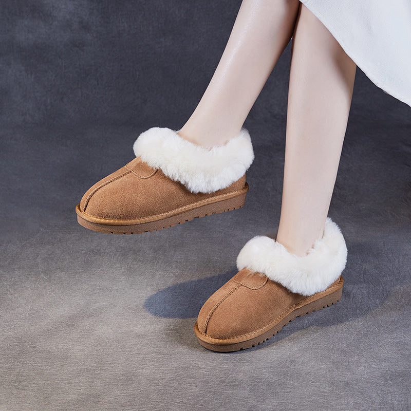 Women Retro Solid Suede Warm Furred Casual Shoes-RAIIFY