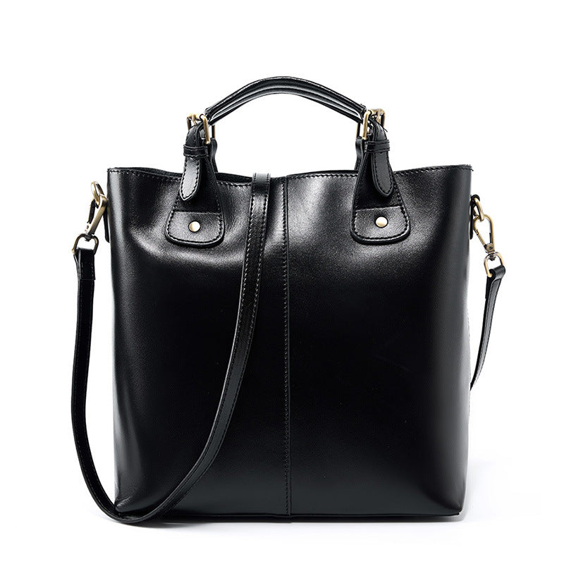 Women Retro Solid Leather Shoulder Tote Bag-RAIIFY