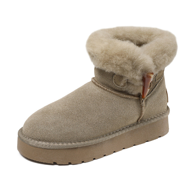 Women Solid Suede Furred Ankle Snow Boots-RAIIFY