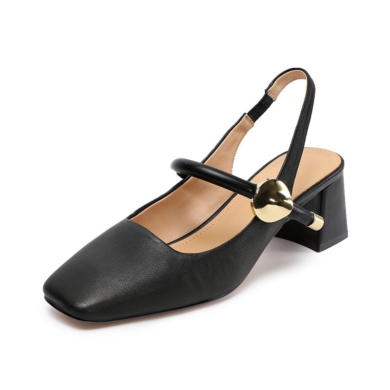 Women Minimalism Plain Leather Round Toe Pump Sandals-RAIIFY