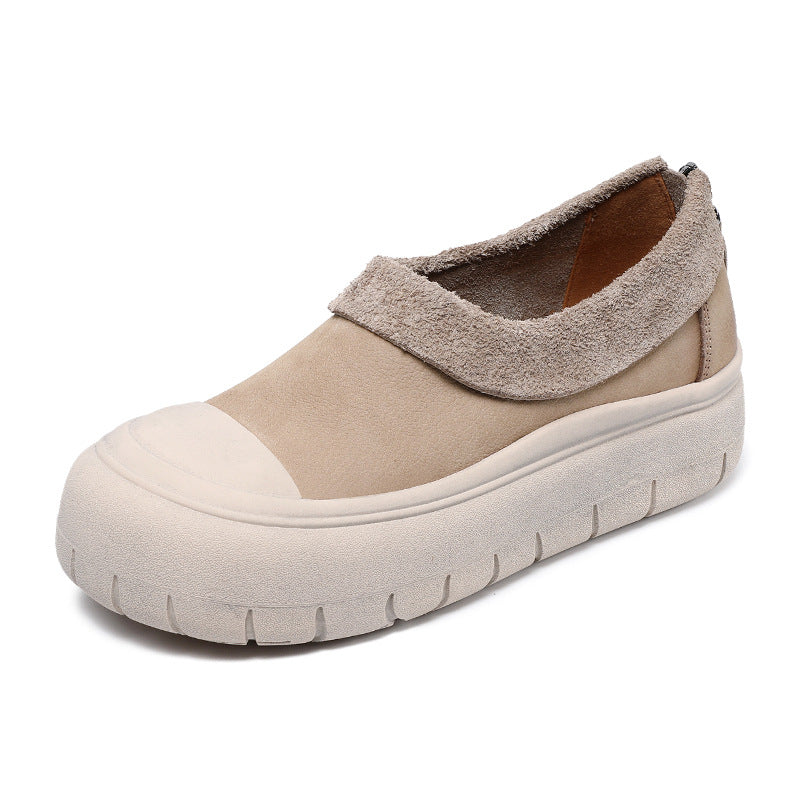 Women Solid Soft Leather Minimalism Casual Shoes-RAIIFY