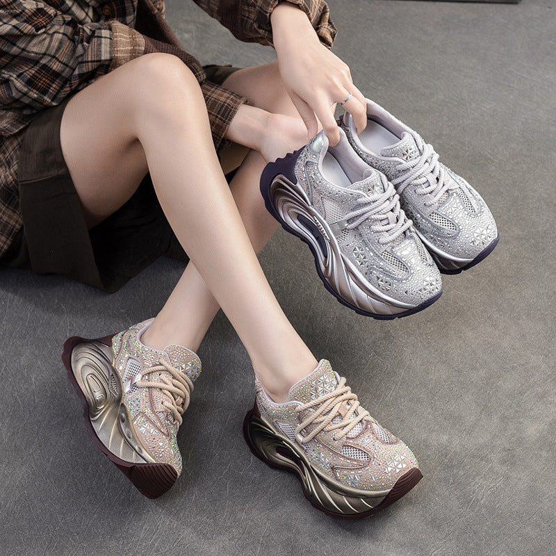 Women Fashion Breathable Mesh Crystal Platform Sneakers-RAIIFY