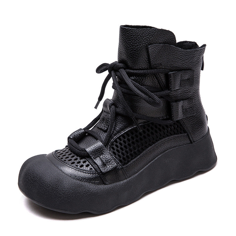 Women Plain Soft Leather Breathable Mesh Boots-RAIIFY