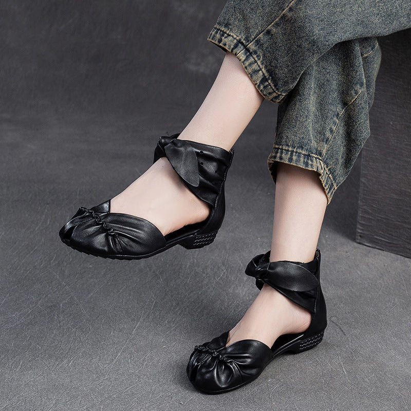 Women's Plain Leather High Top Round Toe Casual Sandals-RAIIFY