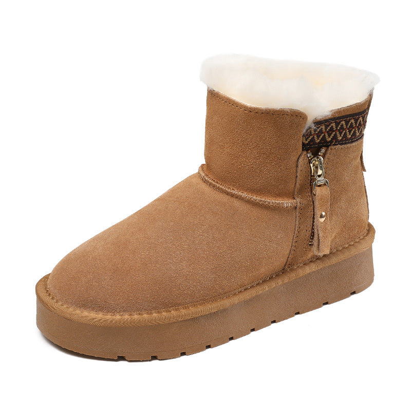 Women Minimalism Solid Suede Furred Ankle Snow Boots-RAIIFY