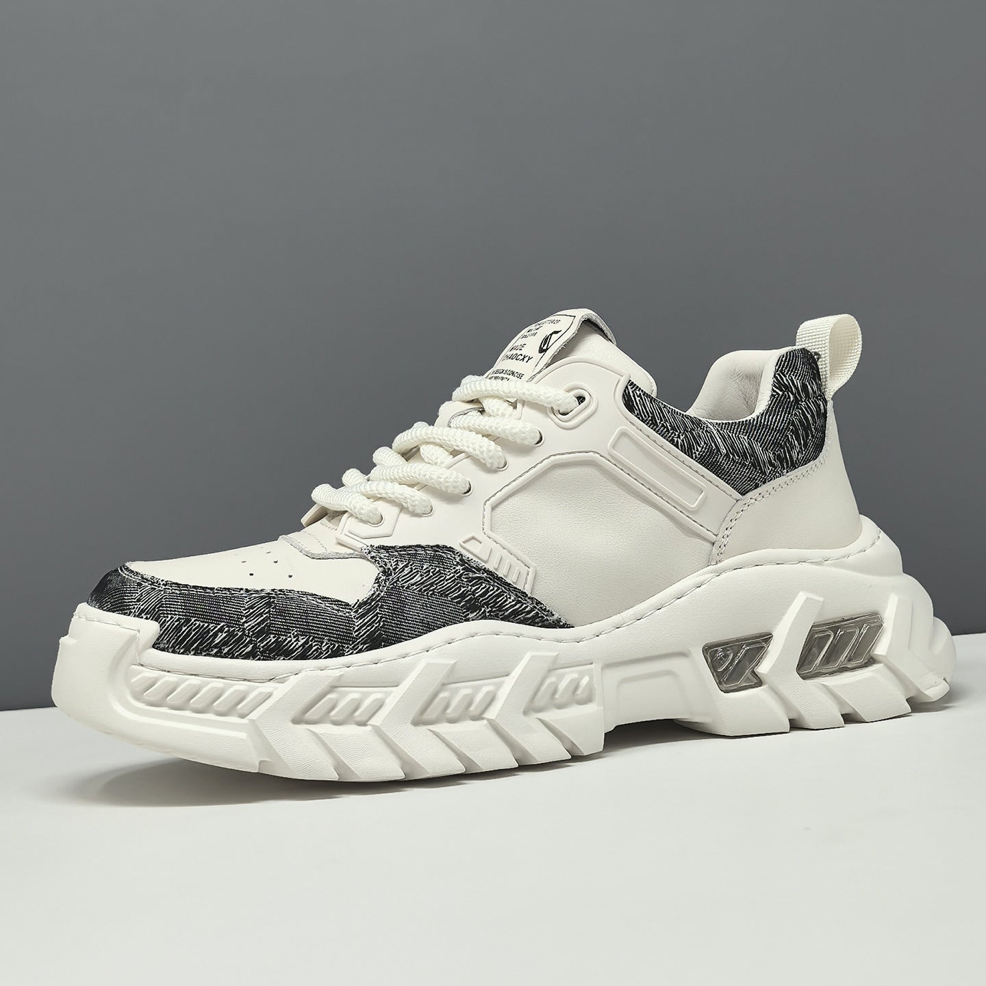 Men's Leather & Fabric Chunky Platform Dad Sneakers-RAIIFY