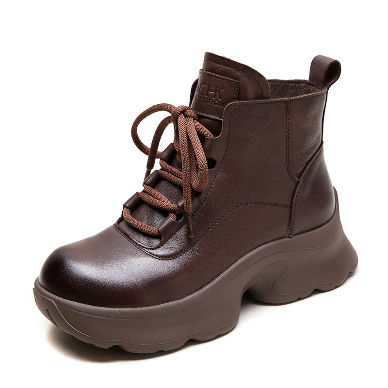 Women Minimalism Solid Leather Platform Ankle Boots-RAIIFY