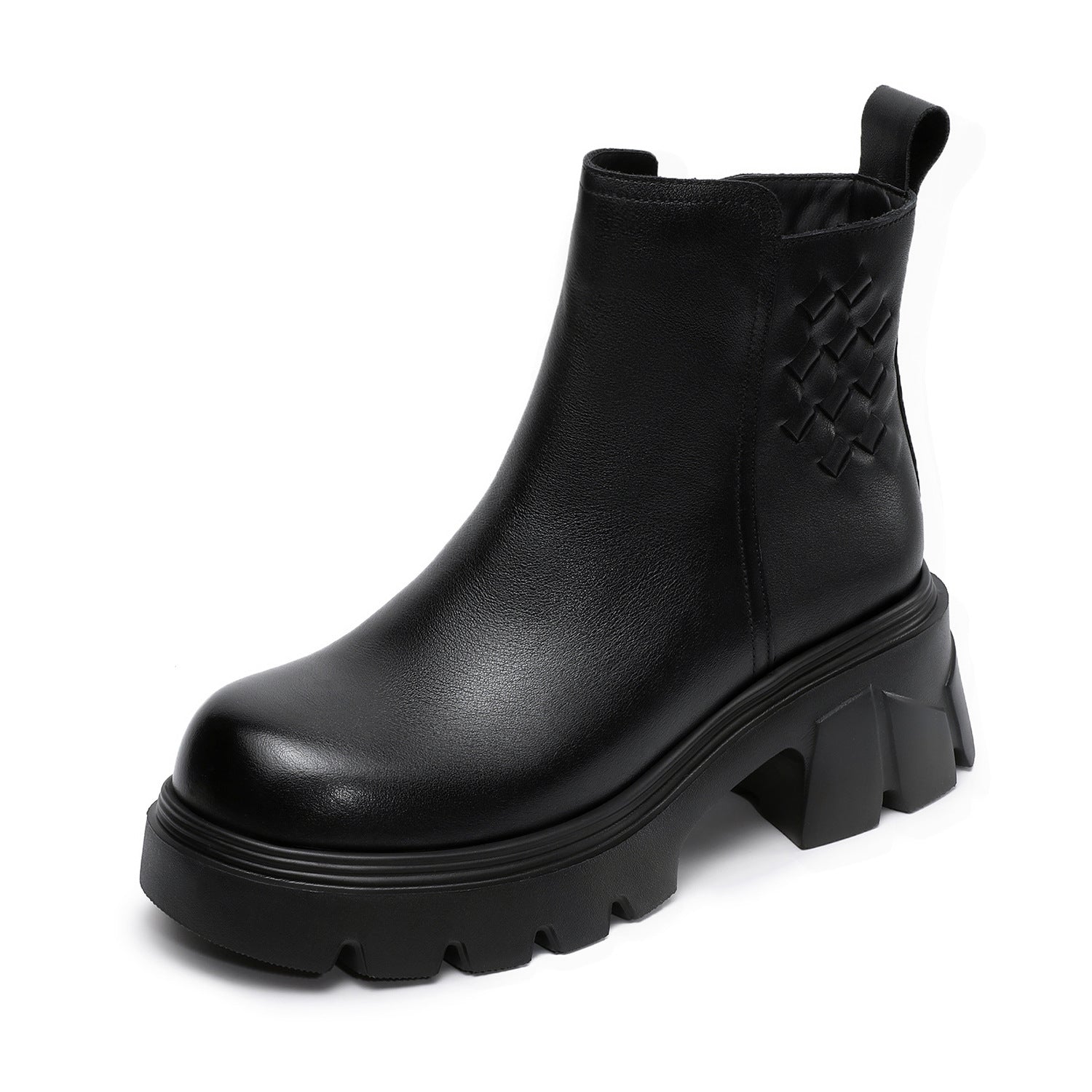 Women's Minimalist Woven Plain leather Platform Ankle Boots-RAIIFY