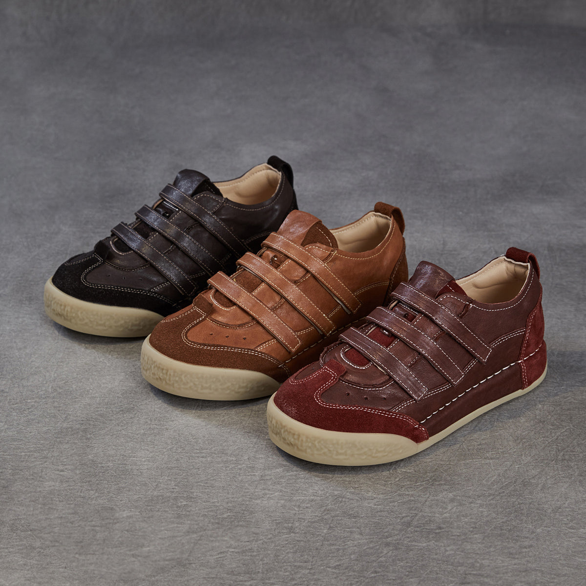 Women's Retro Minimalist Leather Velcro Flat Casual Shoes-RAIIFY