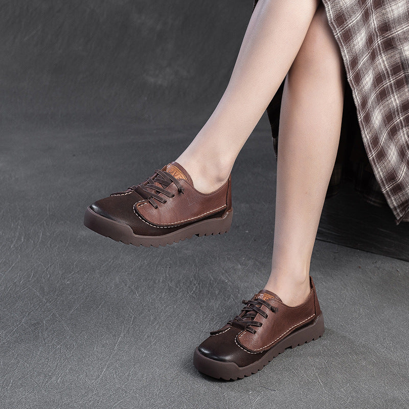 Women Vintage Leather Flat Soft Casual Shoes-RAIIFY