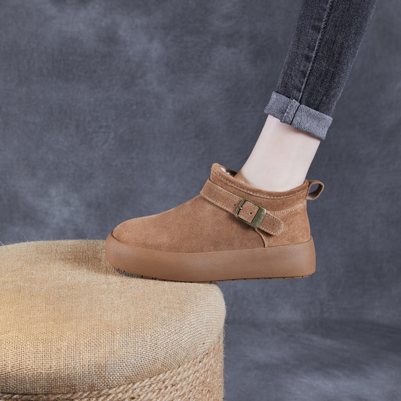 Women Solid Suede Casual Winter Furred Shoes-RAIIFY