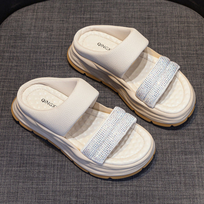 Women's Fashion Leather Platform Casual Summer Slides-RAIIFY
