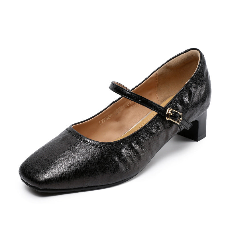 Women Minimalism Sheepskin Leather Buckle Pumps-RAIIFY