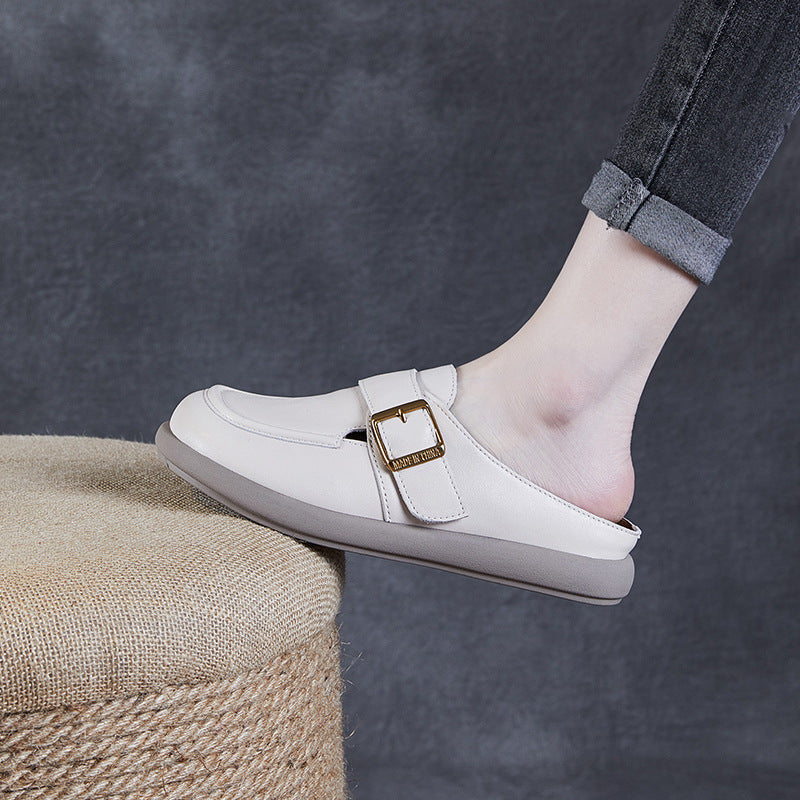 Women Retro Leather Soft Flat Mules-RAIIFY