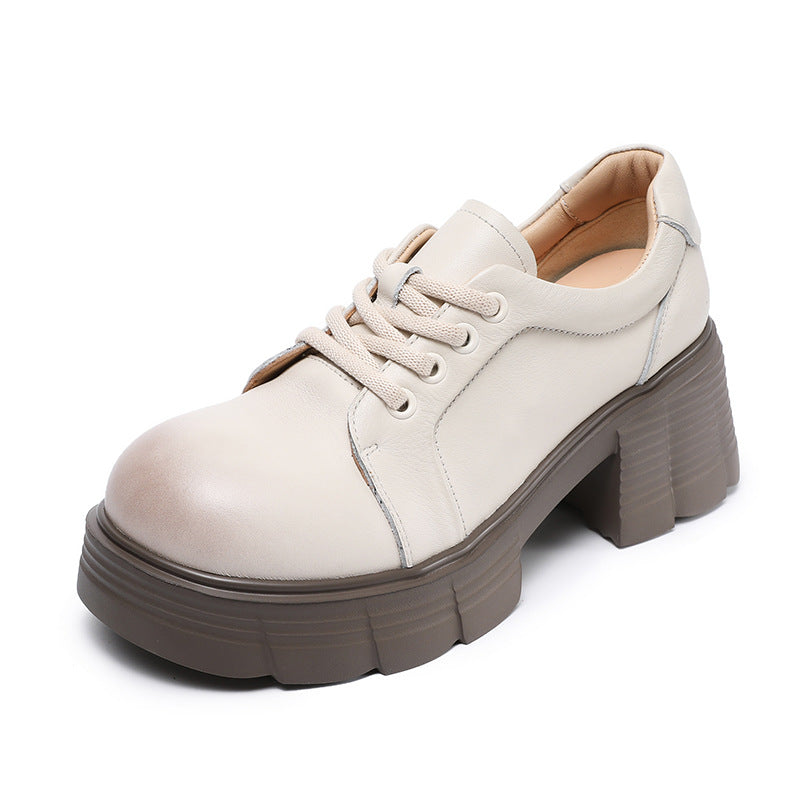 Women Minimalism Solid Leather Round Head Mary Jane Shoes-RAIIFY