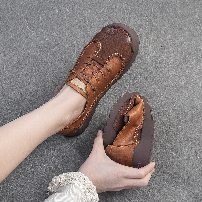 Women Vintage Leather Flat Soft Casual Shoes-RAIIFY