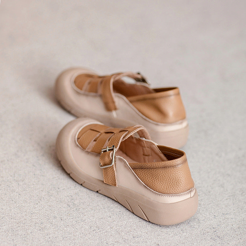 Women Summer Round Head Plaited Leather Casual Sandals-RAIIFY