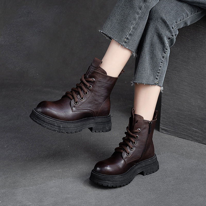 Women Winter Minimalist Leather Furred Boots-RAIIFY