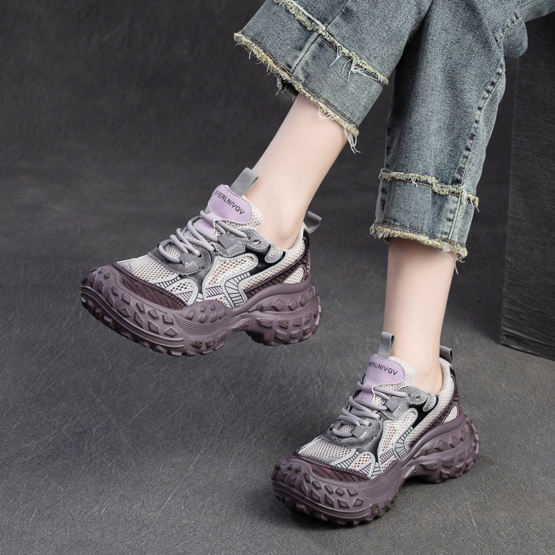 Women Fashion Breathable Mesh Leather Platform Shoes-RAIIFY