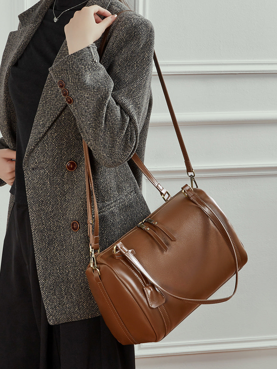 Women's Vintage Plain Leather Shoulder Bag-RAIIFY