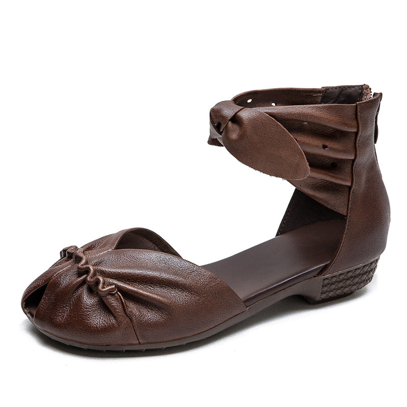 Women Retro Soft Leather Flat Casual Sandals-RAIIFY