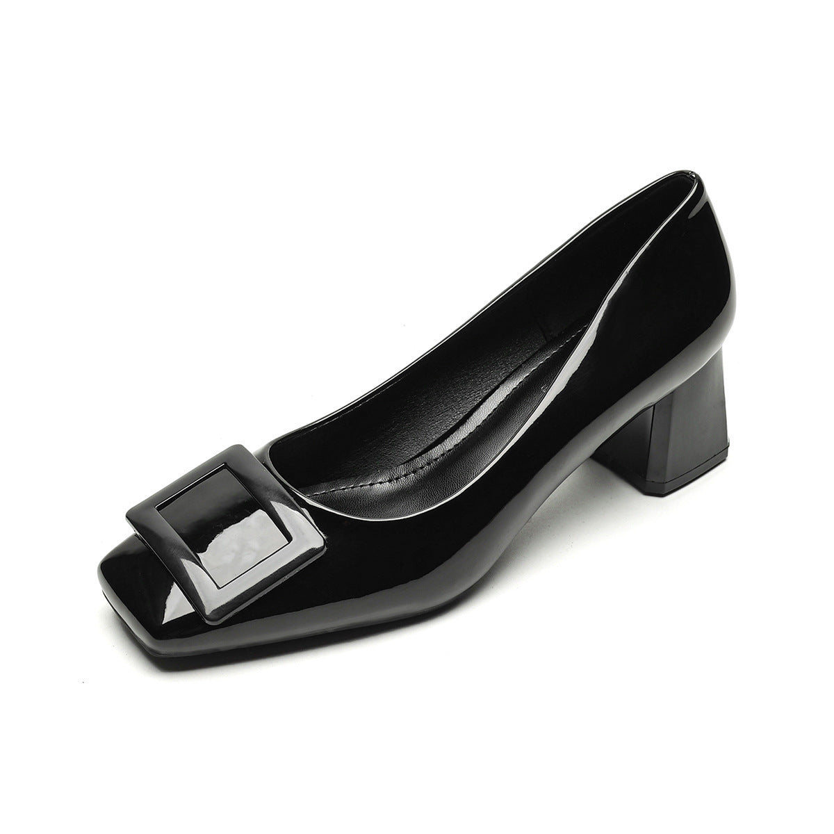 Women Fashion Glossy Leather Casual Chunky Heel Pumps-RAIIFY