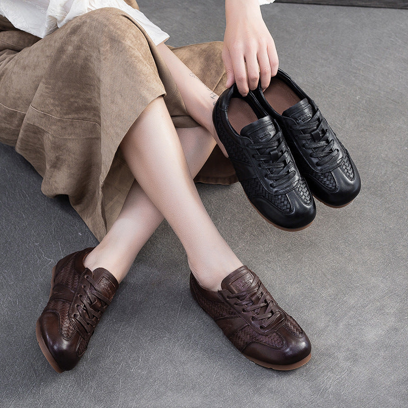 Women's Vintage Leather Woven Casual Shoes-RAIIFY