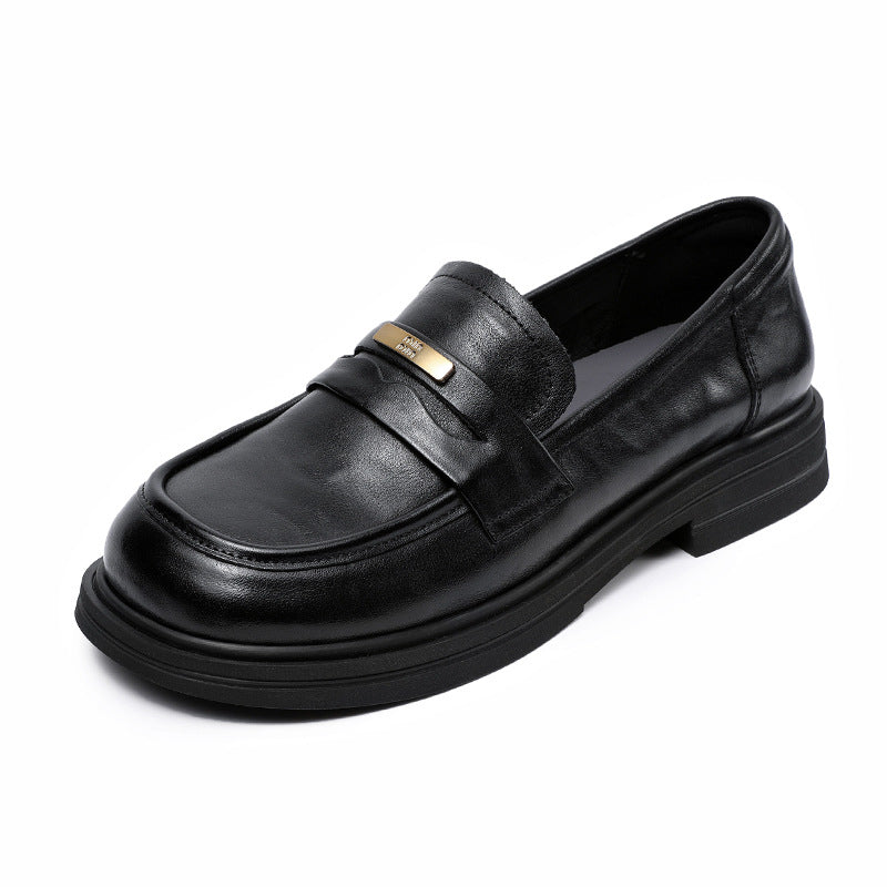 Women Retro Solid Leather Casual Loafers-RAIIFY