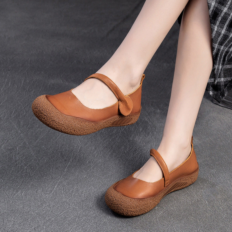 Women Retro Soft Leather Velcro Tape Casual Shoes-RAIIFY