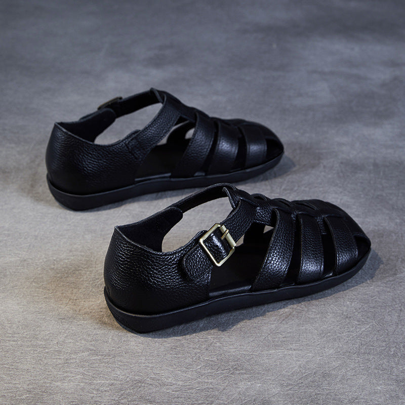 Women Retro Handmade Plaited Leather Flat Casual Sandals-RAIIFY