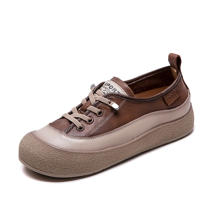 Women Retro Leather Flat Casual Shoes-RAIIFY