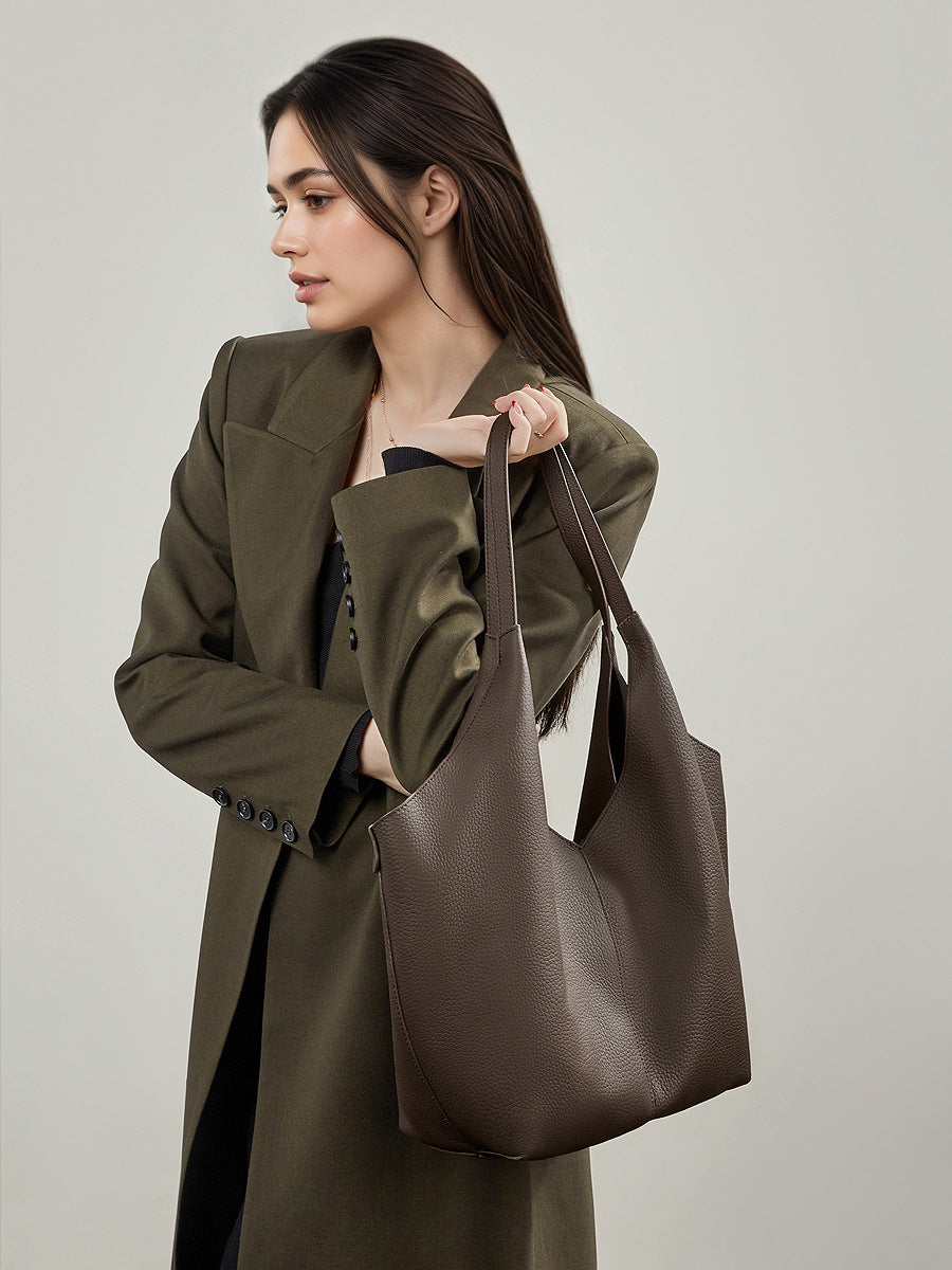 Women's Leather Large Capacity Shoulder Tote Bag-RAIIFY