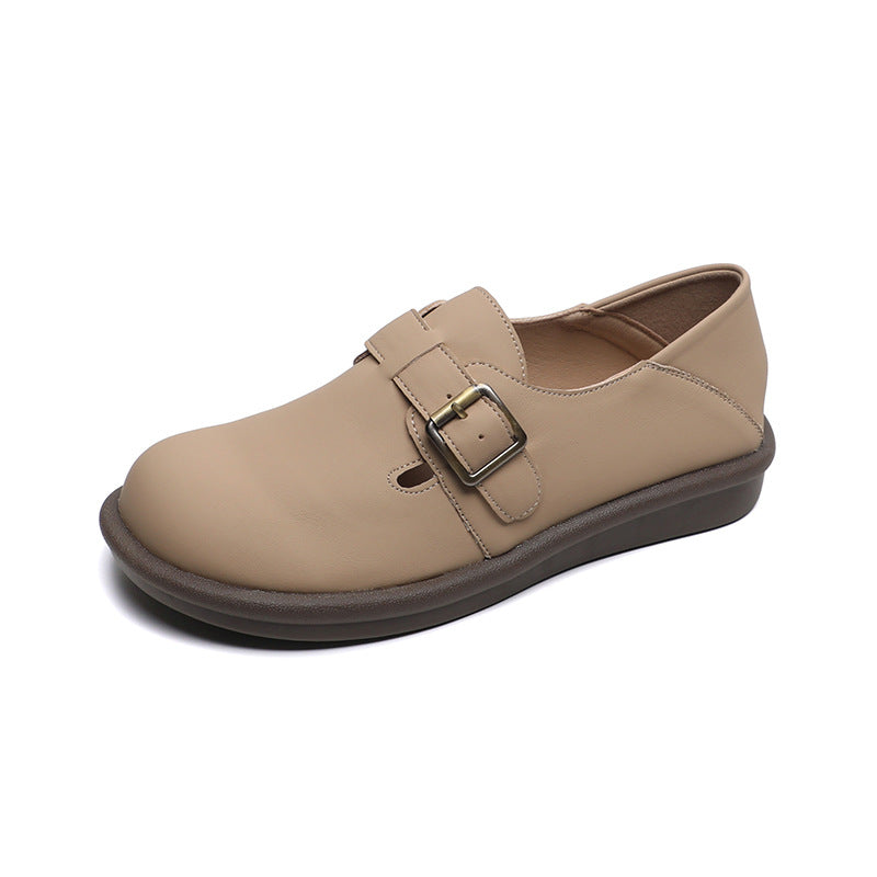 Women Minimalism Retro Soft Leather Casual Loafers-RAIIFY