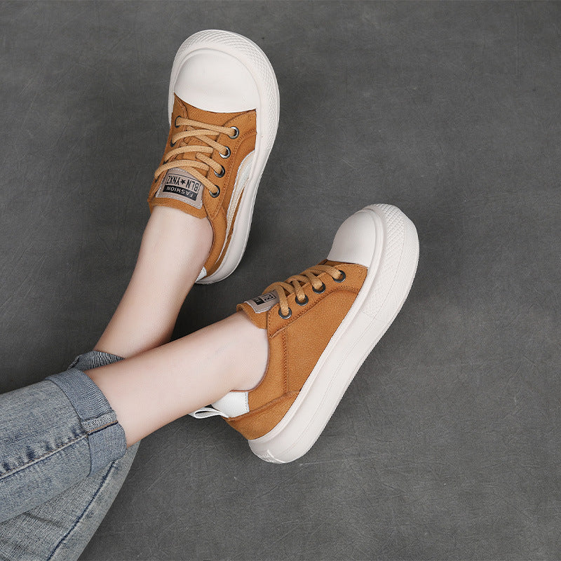 Women Fashion Patchwork Leather Thick Soled Casual Shoes-RAIIFY